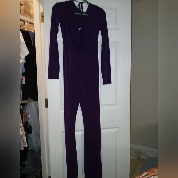 Fashion Nova Purple Draped Cutout Long-Sleeve Jumpsuit - Picture 4 of 6